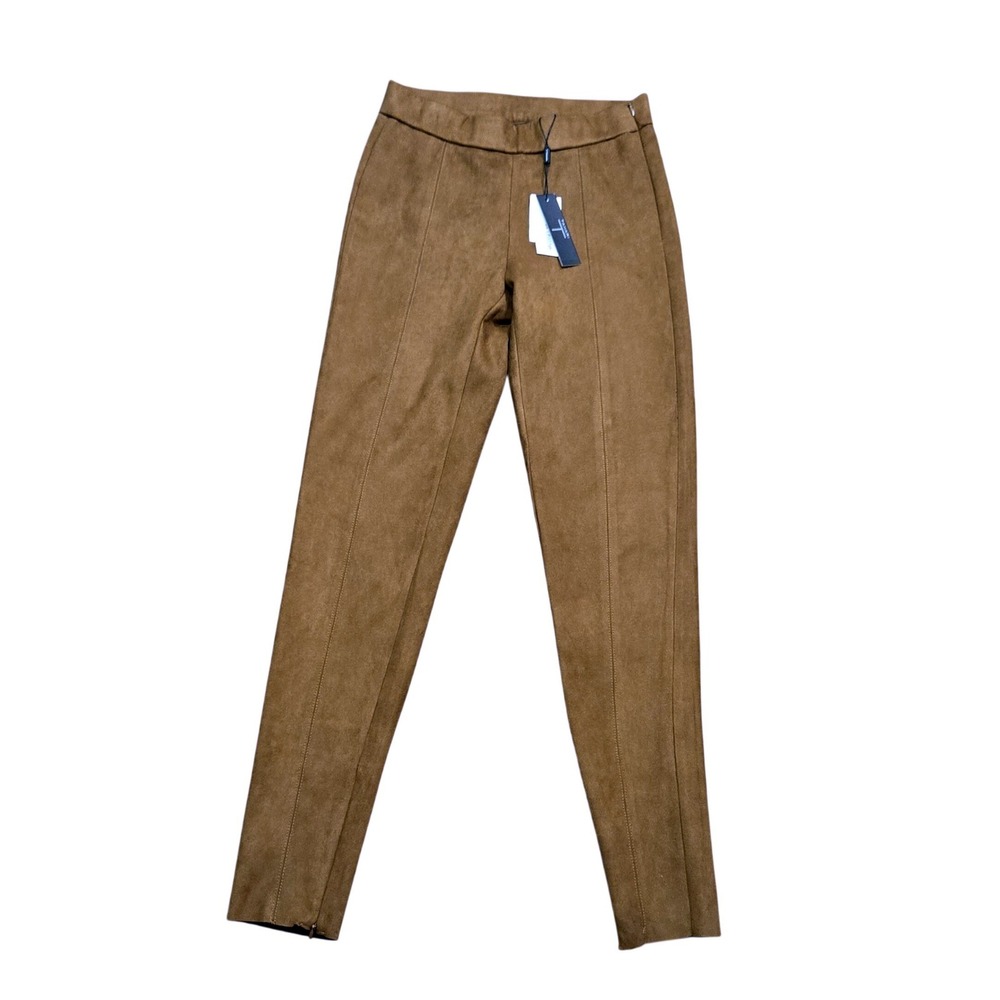 Tahari NWT Faux Suede Leggings Camel Brown High Rise Ankle Zip Slim Pants XS NEW